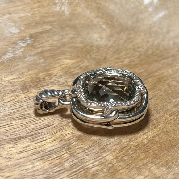 David Yurman Sterling Silver Diamond Prasiolite Labyrinth Enhancer Pendant - Picture 5 of 16